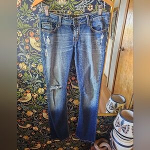 BKE Distressed Mid-Rise Boot Cut Jeans